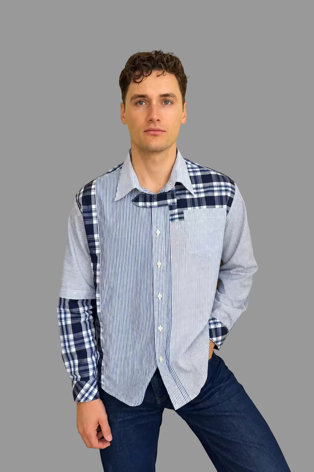 Patchwork Shirt - Blue
